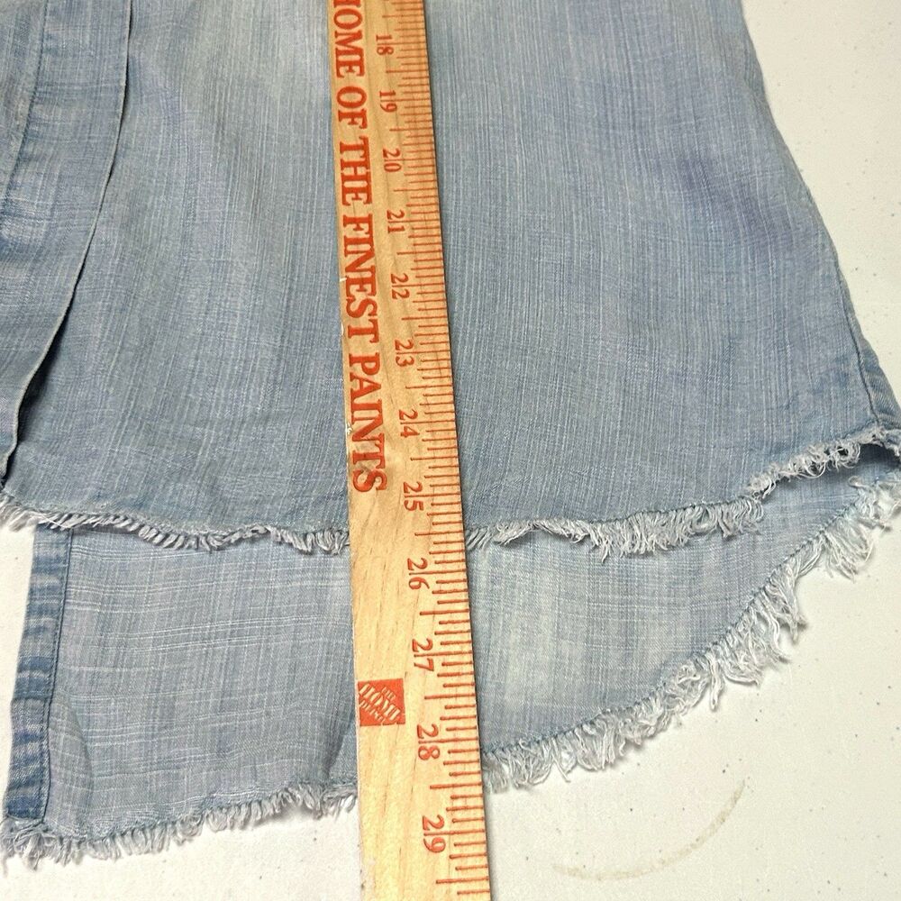 Harper Chambray Button Up Shirt Women M Lyocell High Low Frayed Hem - Picture 10 of 10